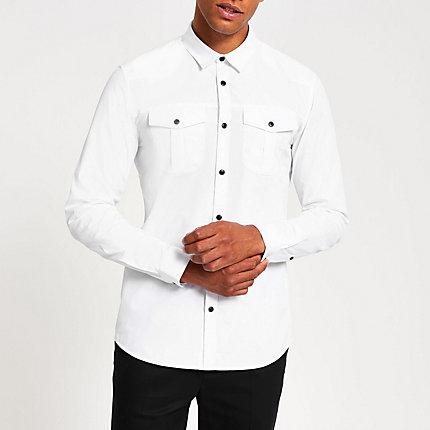 River Island Mens White Long Sleeve Utility Shirt
