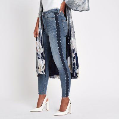 River Island Womens Petite Harper Stud Side Skinny Jeans