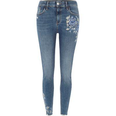 River Island Womens Amelie Embroidered Super Skinny Jeans