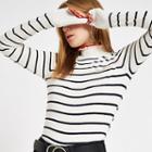 River Island Womens White Stripe Frill Neck Long Sleeve Top