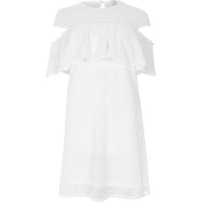 River Island Womens White Lace Cut Out Sleeve Dress