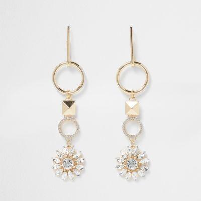 River Island Womens Gold Tone Circle Rhinestone Drop Earrings