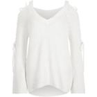 River Island Womens White Tie Sleeve V Neck Jumper
