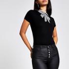 River Island Womens Houndstooth Embellished Collar Tee