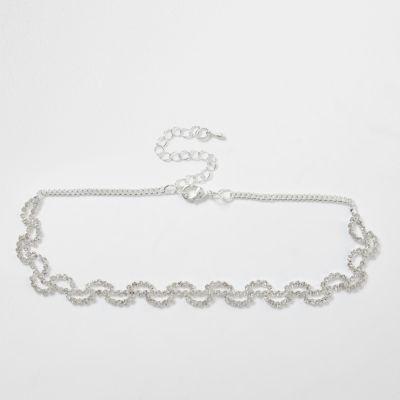 River Island Womens Silver Tone Diamante Swirl Choker