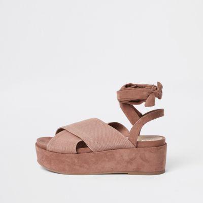 River Island Womens Nude Cross Strap Platform Sandals