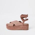 River Island Womens Nude Cross Strap Platform Sandals