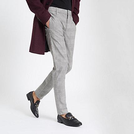 River Island Mens Check Dylan Tapered Slim Fit Pants