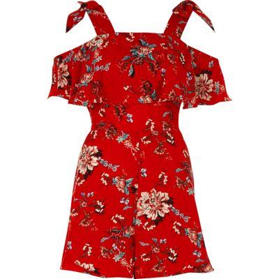 River Island Womens Floral Print Tie Sleeve Romper