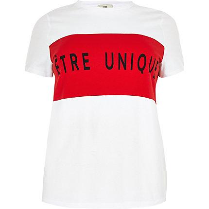 River Island Womens Plus White 'etre Unique' Block T-shirt