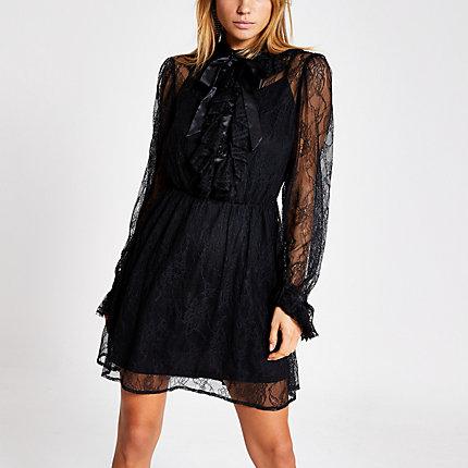 River Island Womens Lace Tie Neck Mini Swing Dress