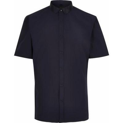 River Island Mens Grosgrain Collar Short Sleeve Shirt