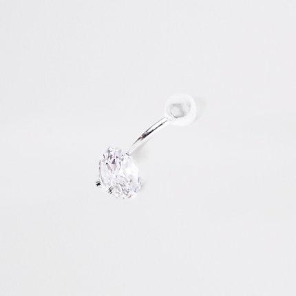 River Island Womens Silver Color Cubic Zirconia Belly Bar