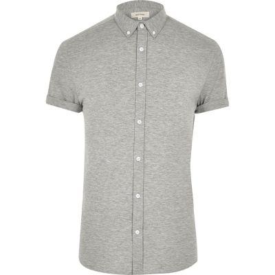 River Island Mensgrey Short Sleeved Casual Muscle Fit Shirt