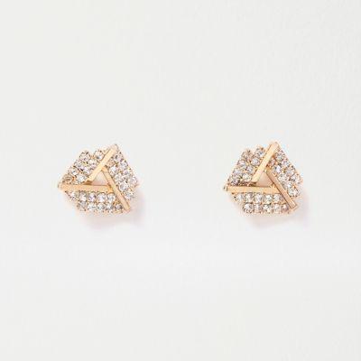 River Island Womens Gold Tone Gem Encrusted Twist Stud Earrings