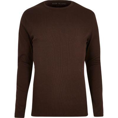 River Island Menschocolate Ribbed Long Sleeve T-shirt