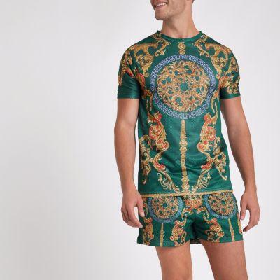 River Island Mens Mesh Baroque Print Slim Fit T-shirt
