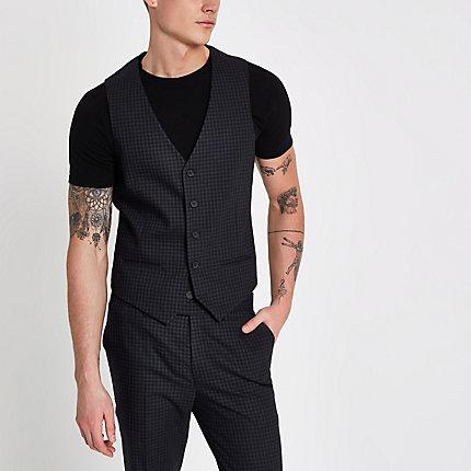 River Island Mens Check Skinny Fit Vest