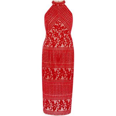 River Island Womens Lace High Neck Midi Bodycon Dress