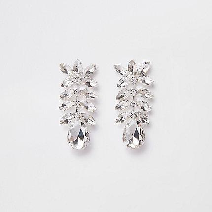 River Island Womens Silver Tone Rhinestone Jewel Drop Earrings