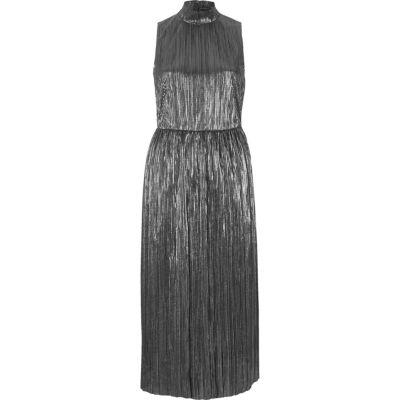 River Island Womens Silver Turtleneck Plisse Midi Dress