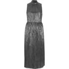 River Island Womens Silver Turtleneck Plisse Midi Dress