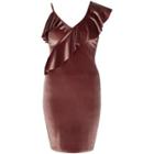 River Island Womens Petite Velvet One Shoulder Frill Dress