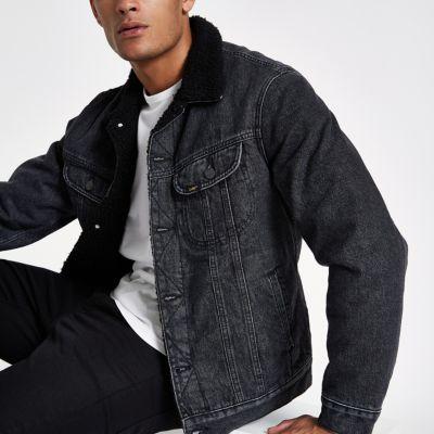 River Island Mens Lee Fleece Collar Denim Jacket