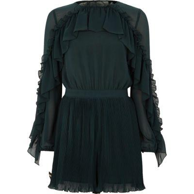 River Island Womens Chiffon Frill Pleated Playsuit