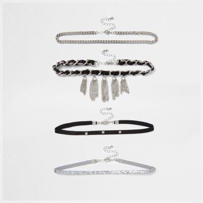 River Island Womens Tassel Trim Multi Row Choker Set