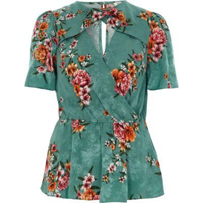 River Island Womens Floral Print Twist Neck Peplum Top