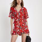 River Island Womens Floral Knot Front Frill Playsuit