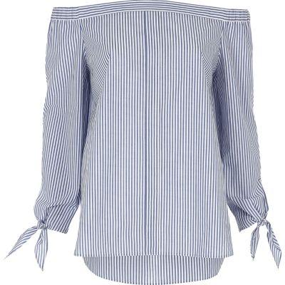 River Island Womens Stripe Tie Sleeve Bardot Shirt