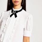River Island Womens White Bow Embellished Collar Frill Blouse