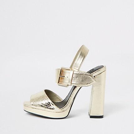 River Island Womens Gold Embossed Wide Fit Platform Heels