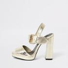 River Island Womens Gold Embossed Wide Fit Platform Heels