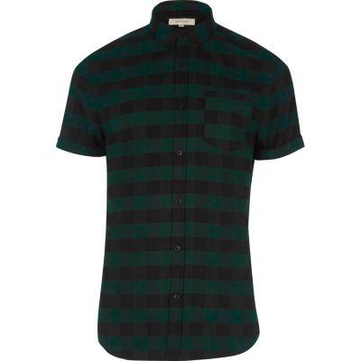 River Island Mensgreen Buffalo Check Short Sleeve Shirt