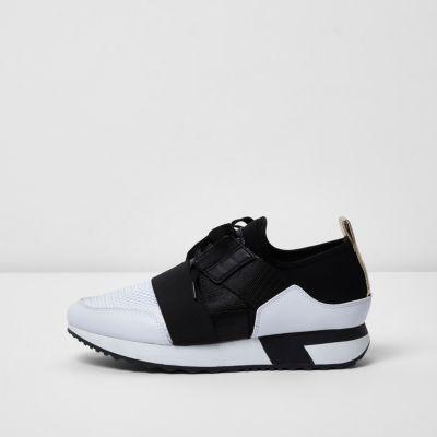 River Island Womens White And Elastic Strap Runner Sneakers