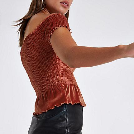 River Island Womens Velvet Bardot Crop Top