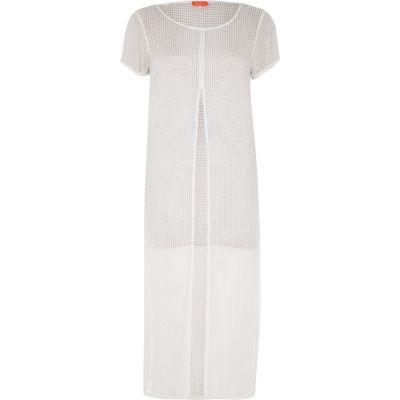 River Island Womens White Mesh Split Front Maxi Beach T-shirt