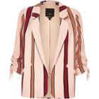 River Island Womens Striped Ruched Sleeve Blazer