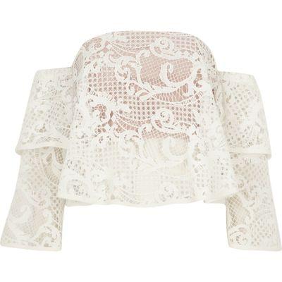 River Island Womens White Lace Bardot Crop Top