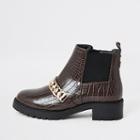 River Island Womens Croc Embossed Chain Strap Boots