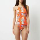 River Island Womens Floral Scallop Halter Neck Swimsuit