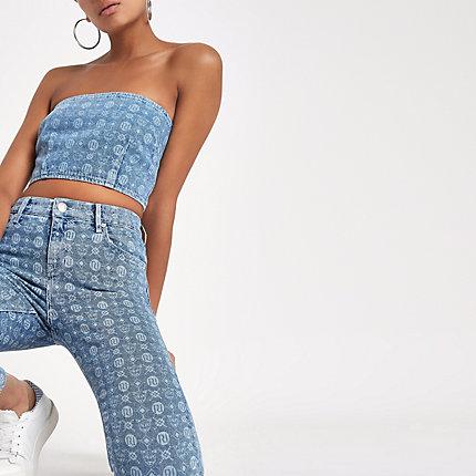River Island Womens Denim Ri Monogram Bralette