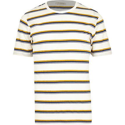 River Island Mens Selected Homme White Stripe T-shirt