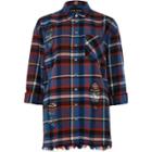 River Island Womens Long Sleeve Check Raw Hem Shirt