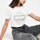 River Island Womens White Rhinestone Printed T-shirt