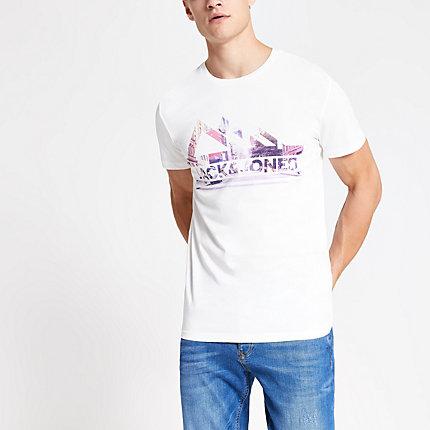 Mens Jack And Jones White Branded T-shirt