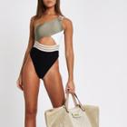 River Island Womens Ribbed One Shoulder High Leg Swimsuit